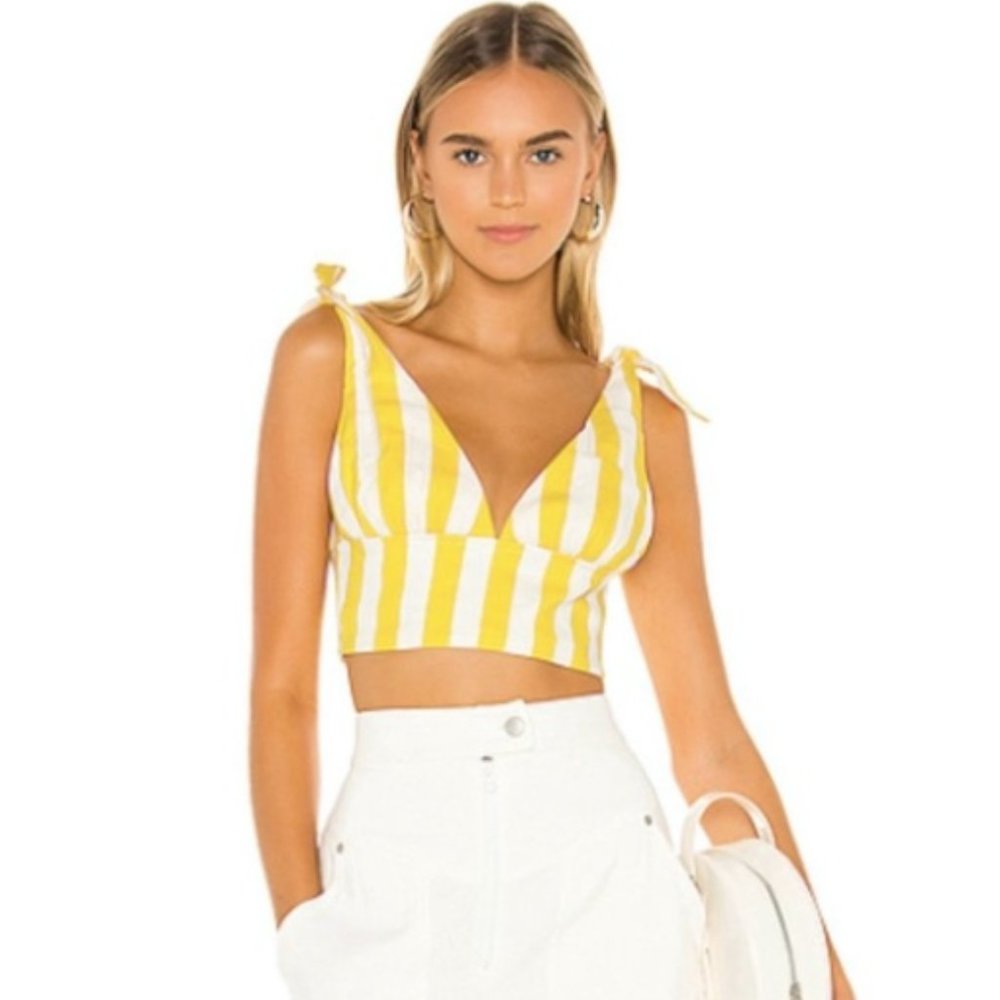 Lovers + Friends Yellow Striped Brenna Crop Top XS